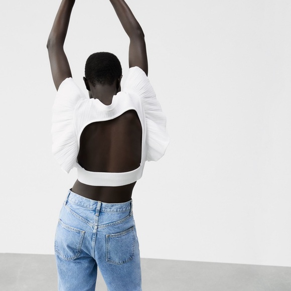 Zara Ruffle Ribbed Open Back Blouse - NWT - Picture 1 of 7